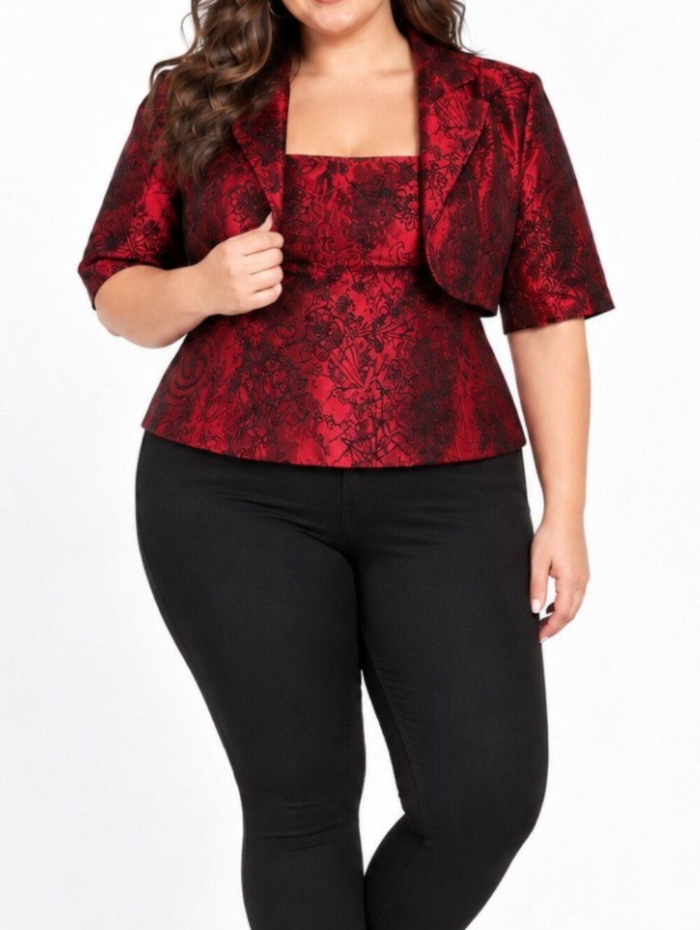 R&M Richards Woman 14W Red Black Brocade Jacket Top Set Plus Size Gothic Witchy